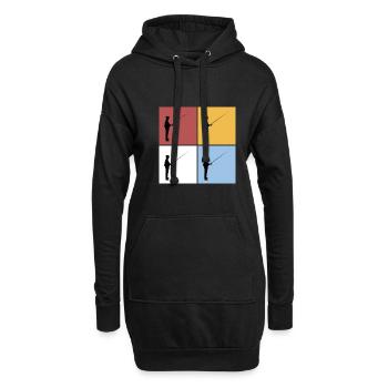 Carrés Pêche Pêcheur Rétro Vintage Sports Hobby - Sweat-shirt à capuche long Femme - noir - Devant