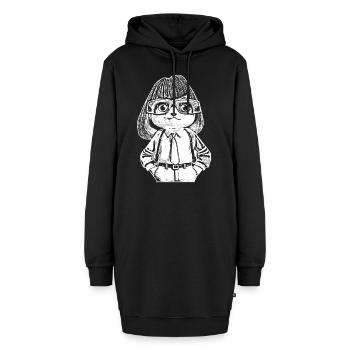 Junges Kätzchen als Kommissarin mit strengem Blick - Hoodie-Kleid - Schwarz - Vorne