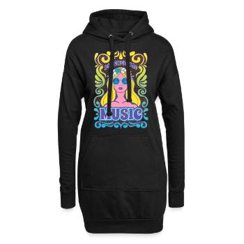 Graphique de musique hippie - Sweat-shirt à capuche long Femme - noir - Devant
