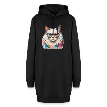 Ragdoll Katze süß cool mit Brille - Hoodie-Kleid - Schwarz - Vorne