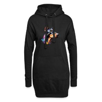 Dobermann Hund Cool Bunt Groß - Hoodie-Kleid - Schwarz - Vorne