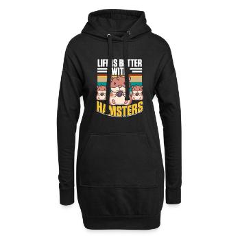 Life is Better with Hamsters Feldhamster - Hoodie-Kleid - Schwarz - Vorne