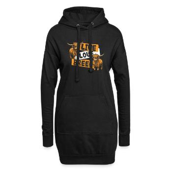 Lebende Liebesrasse Hochlandkuh Schottisches Rind - Hoodie-Kleid - Schwarz - Vorne