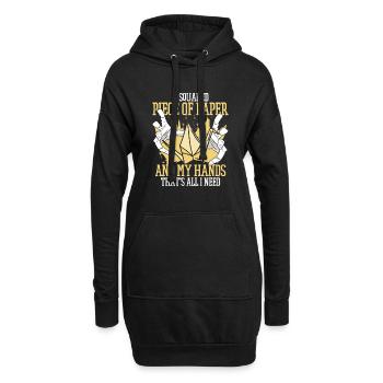 Ein quadratisches Stück Papier Papierkran Falten Eule - Hoodie-Kleid - Schwarz - Vorne