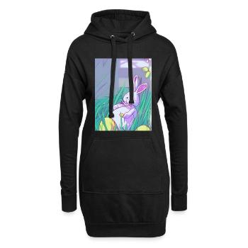 Pastell Osterhase im Frühlingsgras - Hoodie-Kleid - Schwarz - Vorne