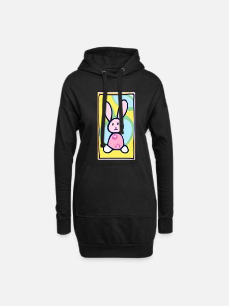 Pastel Bunny Easter Bunny on Yellow Background - Hoodie Dress - black