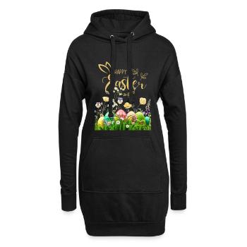 Goldenes Osterfest - Blumen und Eier - Hoodie-Kleid - Schwarz - Vorne