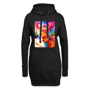 Renne avec chapeau à pompon - Sweat-shirt à capuche long Femme - noir - Devant
