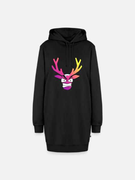 Furious Christmas Snow Deer Head - Hoodie Dress - black