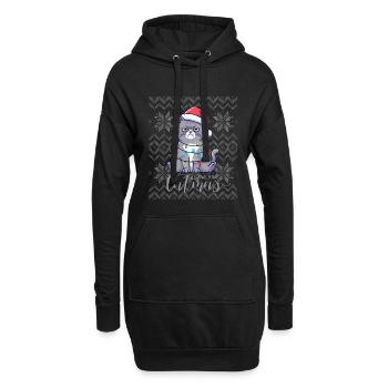 Chatmas lumineux Noël - Sweat-shirt à capuche long Femme - noir - Devant