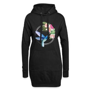 Cercle floral colibri azur - Sweat-shirt à capuche long Femme - noir - Devant