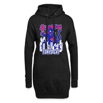 Chat monstre rétro - Sweat-shirt à capuche long Femme - noir - Devant