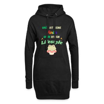 Grün ist Lifestyle – bunte Typo & Frosch - Hoodie-Kleid - Schwarz - Vorne