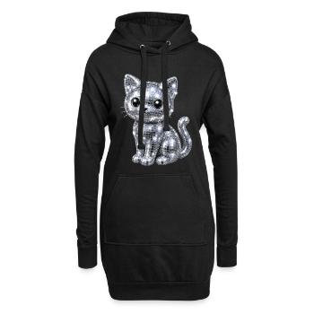 Katze Disco Glitzer - Hoodie-Kleid - Schwarz - Vorne