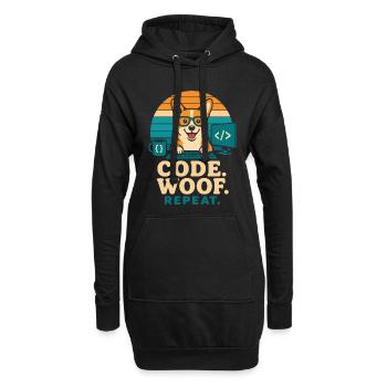 Code Woof Repeat Programmer Corgi - Hoodie Dress - black - Front
