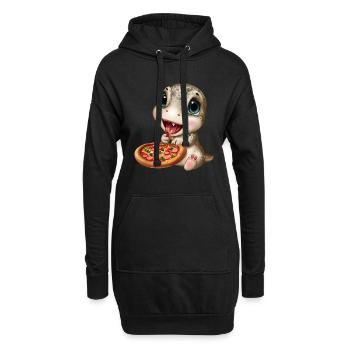 Dinosaurier lieben Pizza - Hoodie-Kleid - Schwarz - Vorne