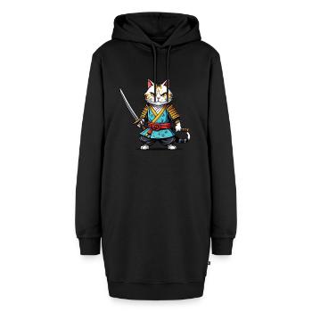 Chat samouraï - Sweat-shirt à capuche long Femme - noir - Devant