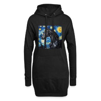 Cheval, Animal, Van Gogh, Nuit Étoilée - Sweat-shirt à capuche long Femme - noir - Devant
