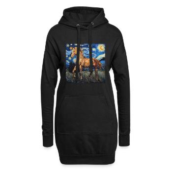 Cheval, Animal, Van Gogh, Nuit Étoilée - Sweat-shirt à capuche long Femme - noir - Devant