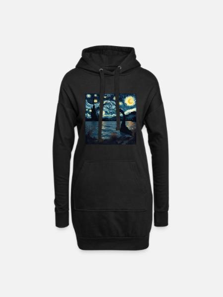 Loch Ness Monster, Nessie, Van Gogh, Starry Night - Hoodie Dress - black