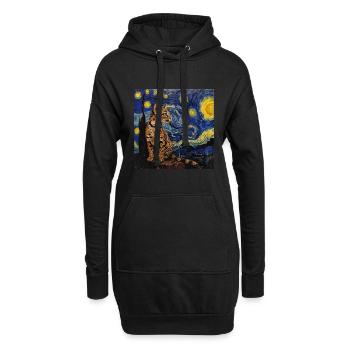 Ozelot, luchs, van gogh, sternennacht - Hoodie-Kleid - Schwarz - Vorne