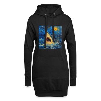 Requin, Requin, Poisson, Van Gogh, Nuit étoilée - Sweat-shirt à capuche long Femme - noir - Devant