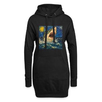 Requin, Requin, Poisson, Van Gogh, Nuit étoilée - Sweat-shirt à capuche long Femme - noir - Devant