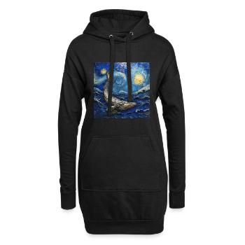 Baleines, Poisson, Océan, Van Gogh, Nuit étoilée - Sweat-shirt à capuche long Femme - noir - Devant