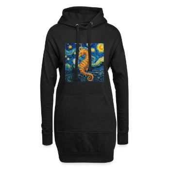 seepferd, seepferdchen van gogh, sternennacht - Hoodie-Kleid - Schwarz - Vorne