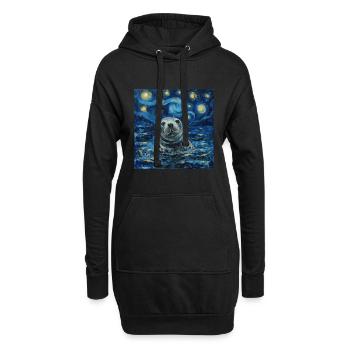 Sceau, Lion de mer, Van Gogh, Nuit étoilée - Sweat-shirt à capuche long Femme - noir - Devant