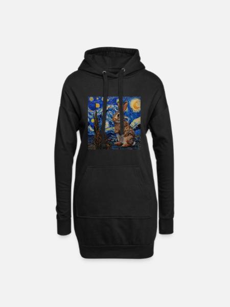 hase, kaninchen, Van Gogh, Sternennacht - Hoodie-Kleid - Schwarz