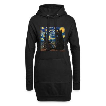 schwarze katze, katze, tier, van gogh, sternenacht - Hoodie-Kleid - Schwarz - Vorne