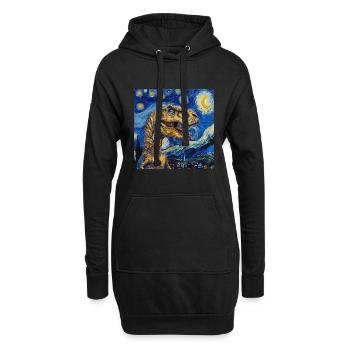 T-Rex, Dinosaur, Dino Animal, Van Gogh - Hoodie Dress - black - Front