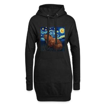 Capybara, Animal, Van Gogh, Nuit Étoilée - Sweat-shirt à capuche long Femme - noir - Devant
