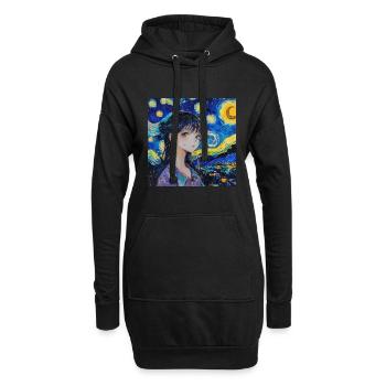 anime, anime mädchen, otaku, waifu, van gogh - Hoodie-Kleid - Schwarz - Vorne