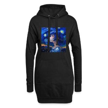 anime, anime mädchen, otaku, waifu, van gogh - Hoodie-Kleid - Schwarz - Vorne