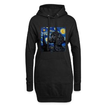Caniche, Chien, Van Gogh, Nuit Étoilée - Sweat-shirt à capuche long Femme - noir - Devant