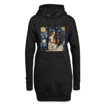 Australian shepherd, dog, Van Gogh, starry night - Hoodie Dress - black - Front