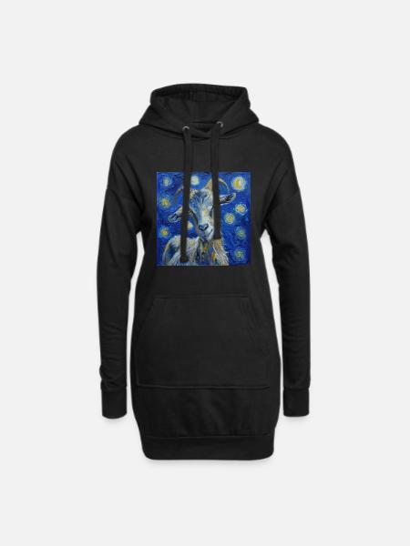 Ziege Van Gogh Sternennacht - Hoodie-Kleid - Schwarz