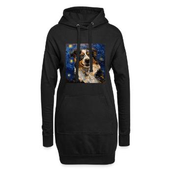 Australian Shepherd, dog, van gogh, starry night - Hoodie Dress - black - Front