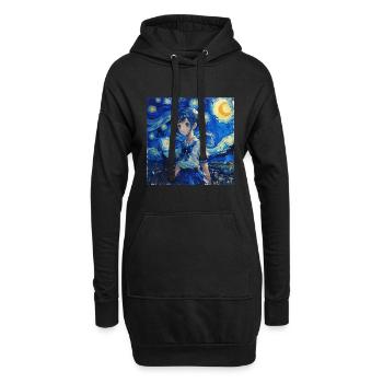 anime, anime mädchen, otaku, waifu, van gogh - Hoodie-Kleid - Schwarz - Vorne