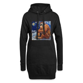 Orang-outan, singe, animal, Van Gogh, nuit étoilée - Sweat-shirt à capuche long Femme - noir - Devant