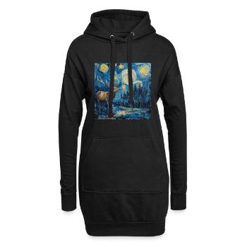 Cerf, Van Gogh, Nuit étoilée, Cadeau, Présent - Sweat-shirt à capuche long Femme - noir - Devant