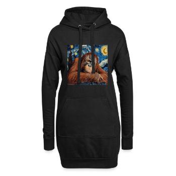 Orang-outan, singe, Van Gogh, nuit étoilée, cadeau - Sweat-shirt à capuche long Femme - noir - Devant