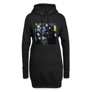 Black Cat, Cats, Van Gogh, Starry Night - Hoodie Dress - black - Front