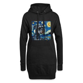 Miniature Schnauzer, Dog, Van Gogh, Starry Night - Hoodie Dress - black - Front