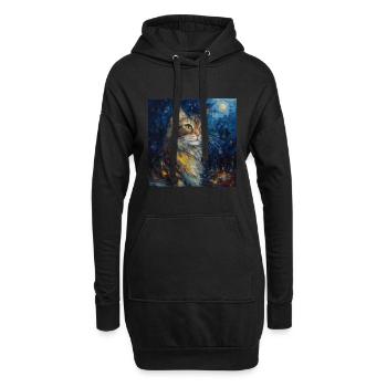 Cat, Cat Motif, Van Gogh, Starry Night - Hoodie Dress - black - Front