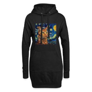 Cat, cat motif, van gogh, starry night - Hoodie Dress - black - Front