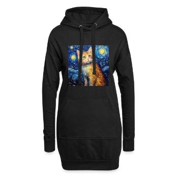 Cat, Cat Motif, Van Gogh, Starry Night - Hoodie Dress - black - Front
