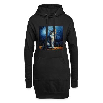 Cat, cat motif, van gogh, starry night - Hoodie Dress - black - Front